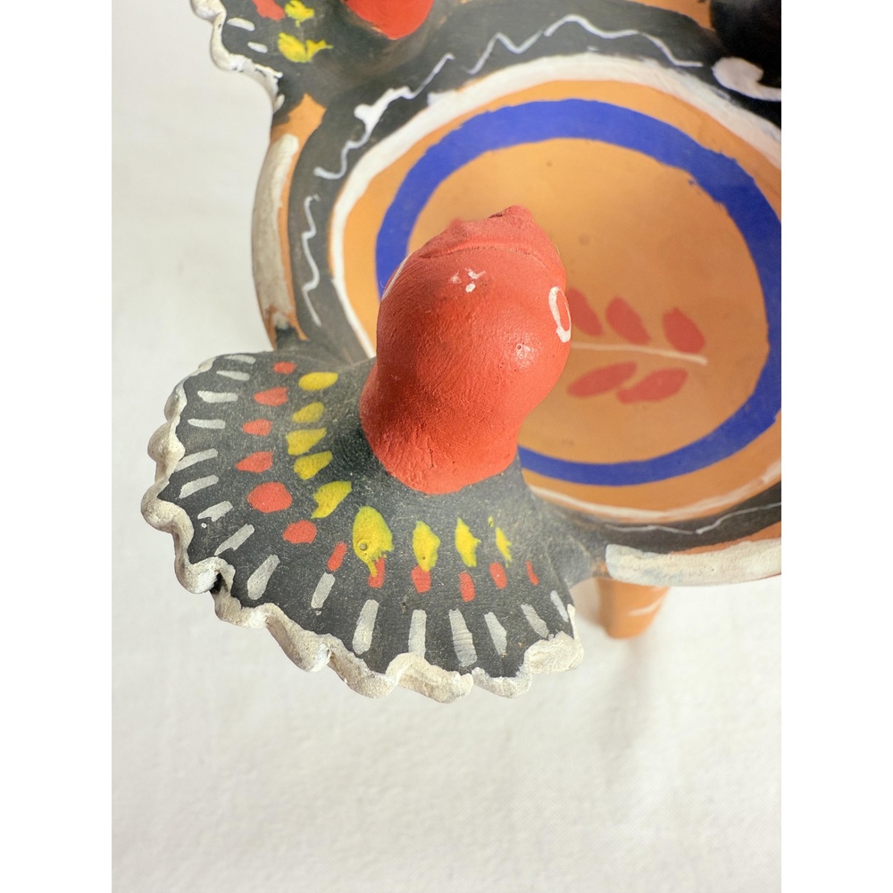 Multicolor Painted Turkey Tripod Copelero Cup Figurine Mexican Pottery - Picture 7 of 12